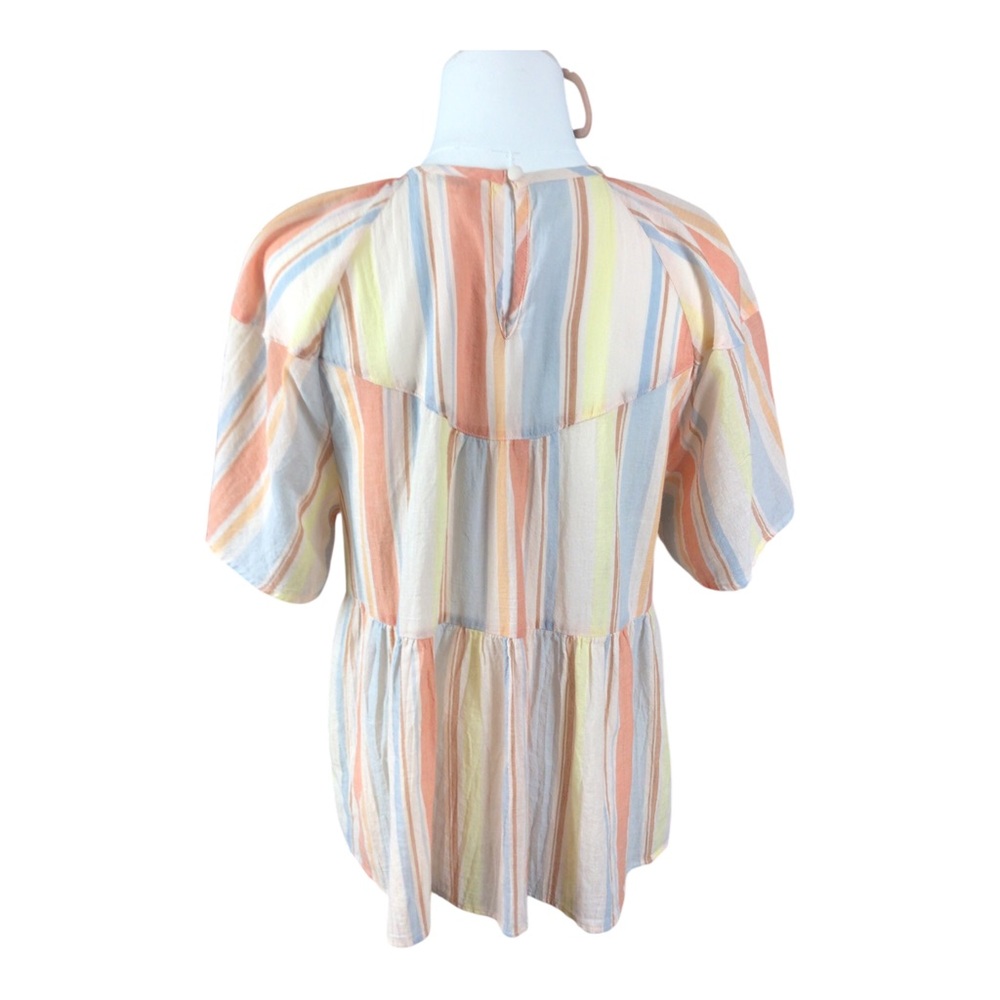 Ana Babydoll Pastel Multi-Stripe Cotton Short Sleeve Top Large - Picture 3 of 9